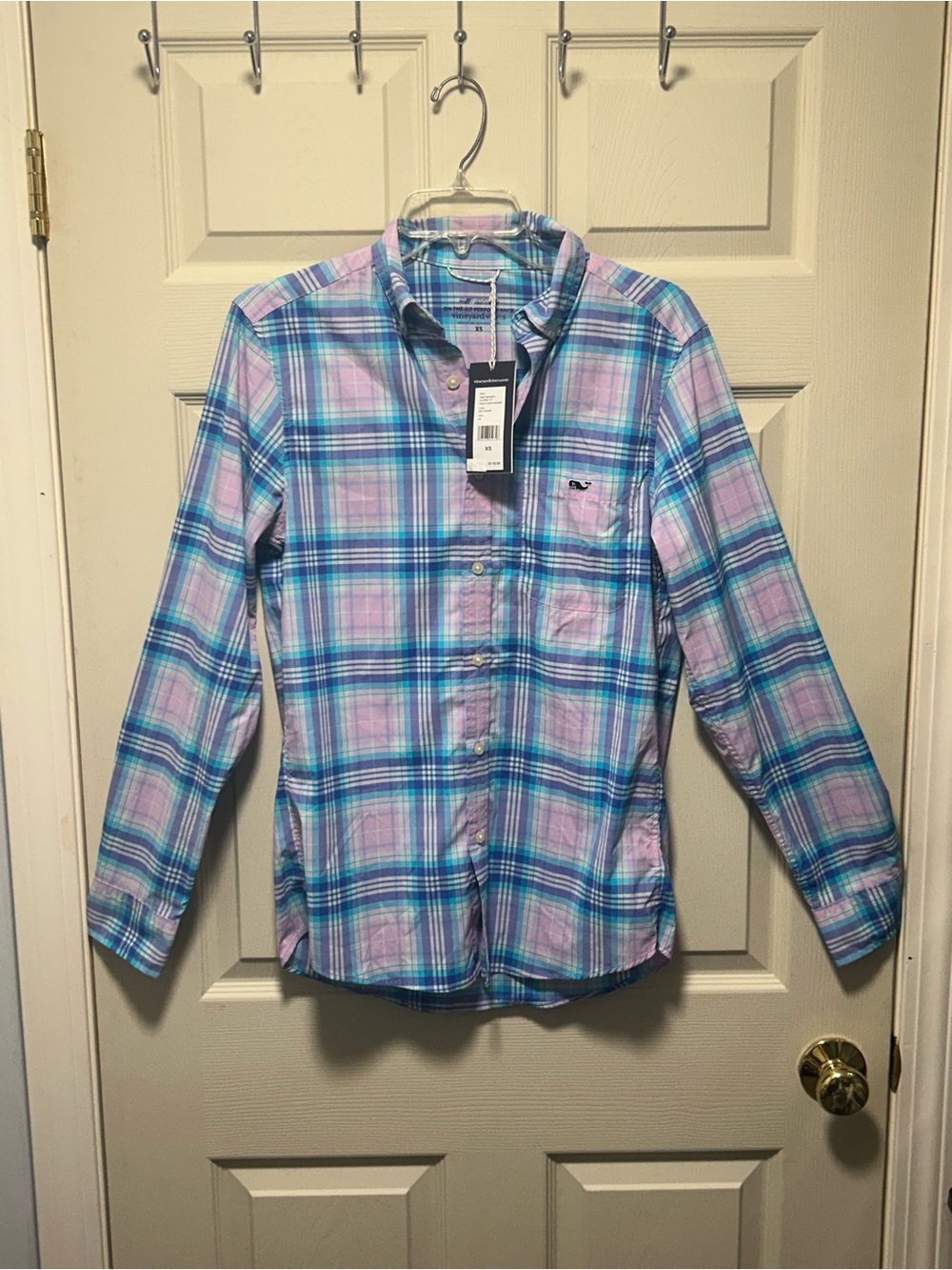 Vineyard Vines On-The-Go Performance Mens XS Classic Fit Plaid LS Button Down